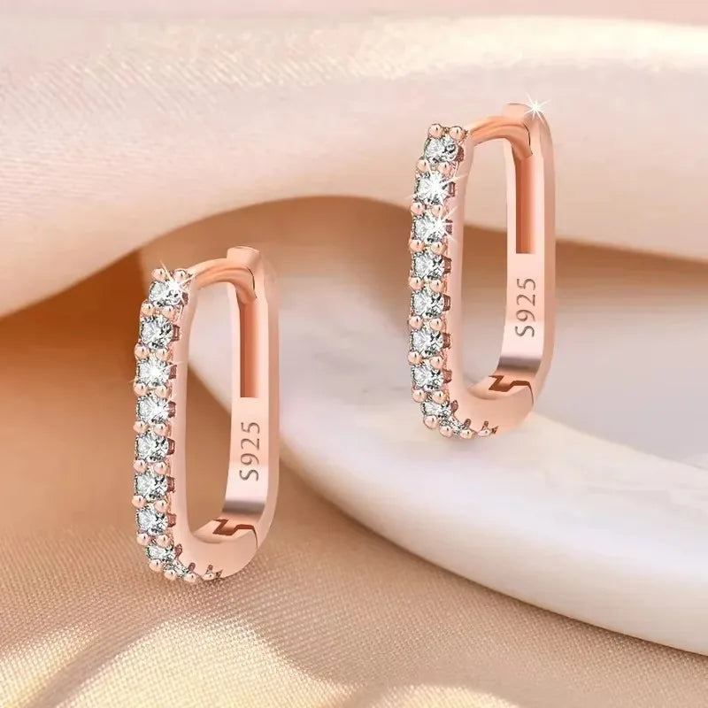 925 Sterling Silver Circle Hoop Earrings for Women Fashion Luxury Crystal Zirconia Earrings Party Wedding Versatile Jewelry