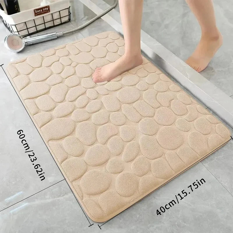 The bathroom door is embossed with pebbles, memory foam bath towel, water absorption, anti-skid indoor floor mat, foot pad