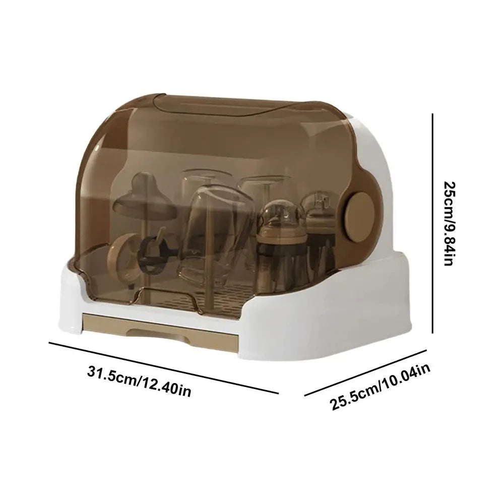 HOMEFISH Portable Baby Bottle Drying Rack & Organizer - Dustproof Storage Container with Removable Drip Tray