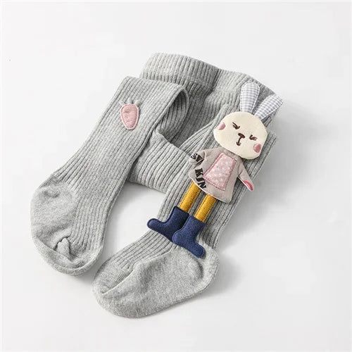 Knitted Tights for Girls Solid Children's Pantyhose Cartoon Rabbit Cotton Soft Kids Girls Tights Autumn Winter 1-7T Trousers New