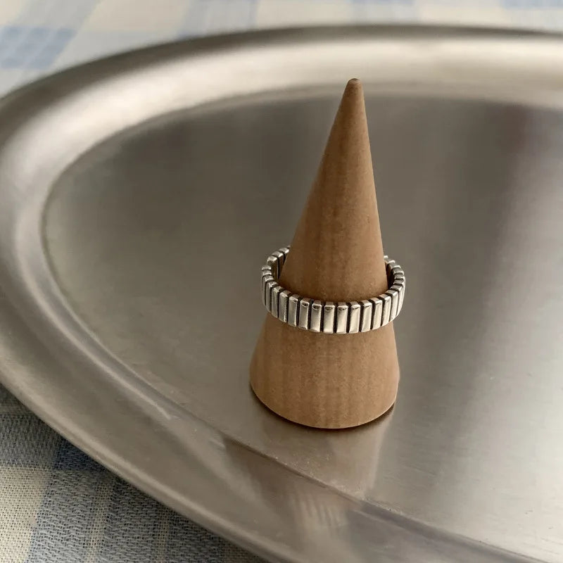 VENTFILLE 925 Sterling Silver Rings INS Fashion Hip Hop Vintage Couples Hollow Lines Punk Thai Silver Party Adjustable Jewelry