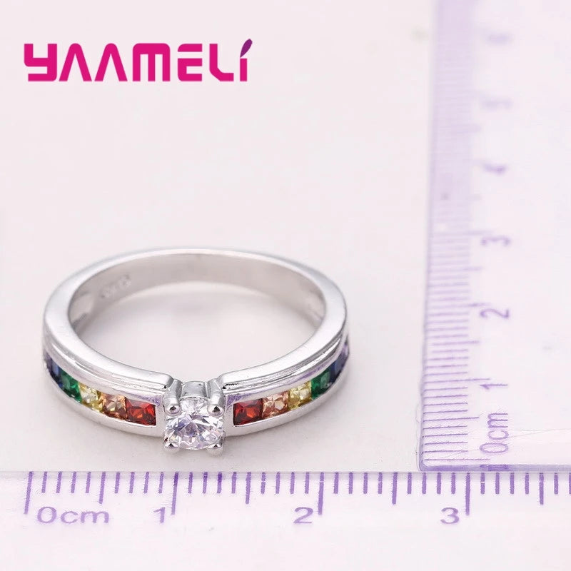 Color Rainbow Cubic Zircon Rings For Women Wedding Lovely Engagement Proposal Ring Accessory