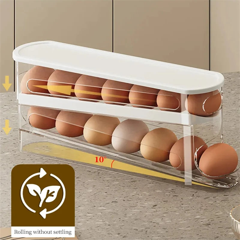 1pc egg storage box, automatic rolling refrigerator egg rack storage, hand-held egg refrigerator side door storagerack