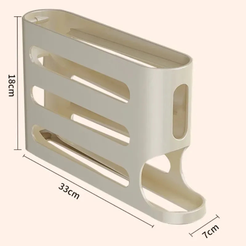 4 Layers Automatic Rolling Egg Holder Rack - Kitchen Fridge Egg Storage Box Organizer Dispenser - Plastic Refrigerator Container