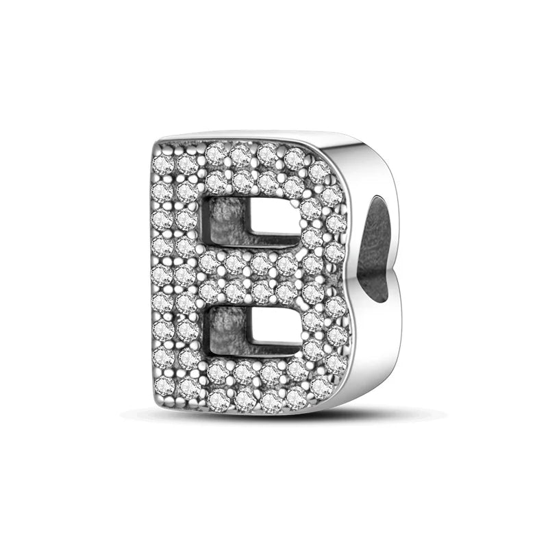925 Sterling Silver Letter Series - S Charms Beads Sparkling CZ Zircon Dangle Fit Original Bracelet DIY Women Birthday Jewelry