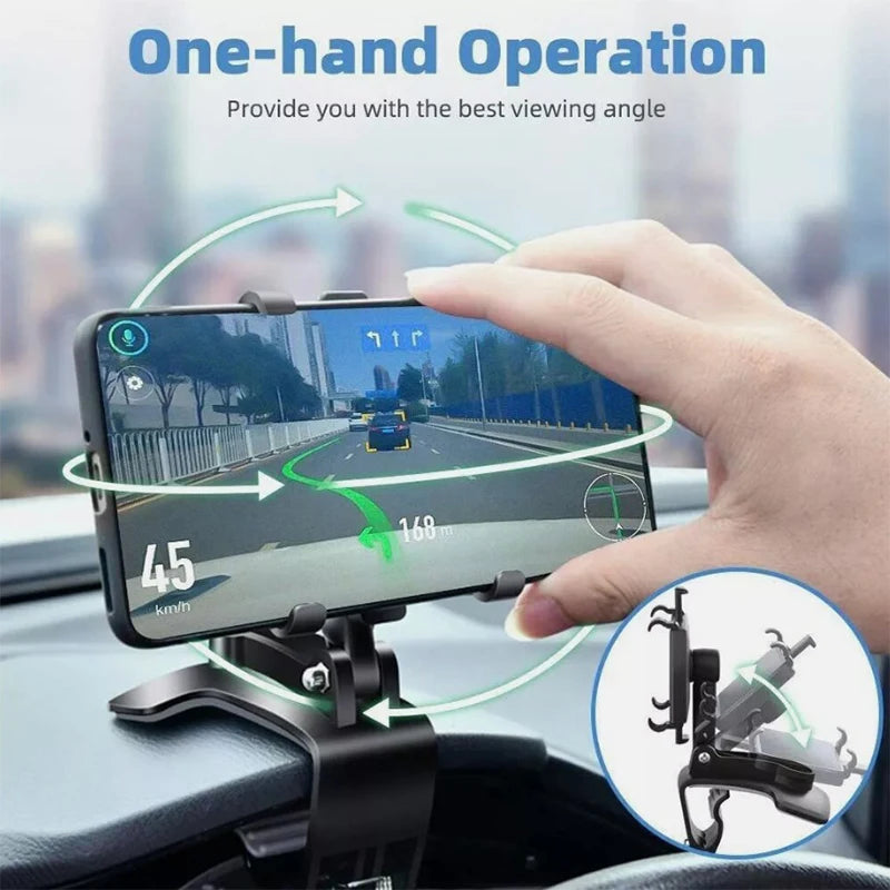 Car Phone Holder 360° Rotating, Universal Adjustable Spring Clamp, Anti-Vibration Secure Mobile Mount for Car Air Vent