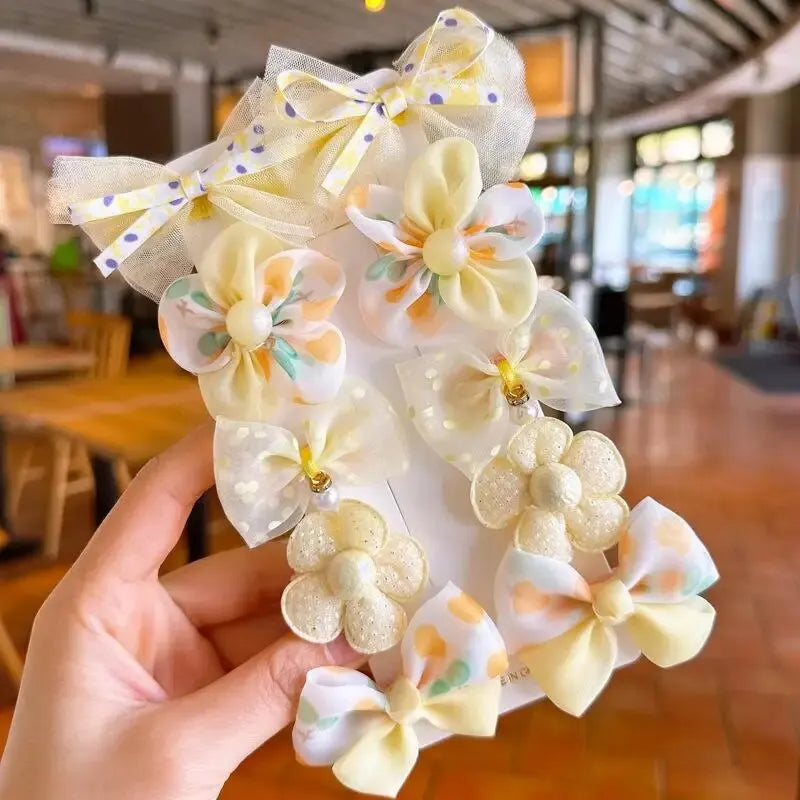 10Pcs/Set Cute Bows Baby Hairclips Lace Flower Children Girls Hairpins Hairdresses Baby BB Clip Gifts