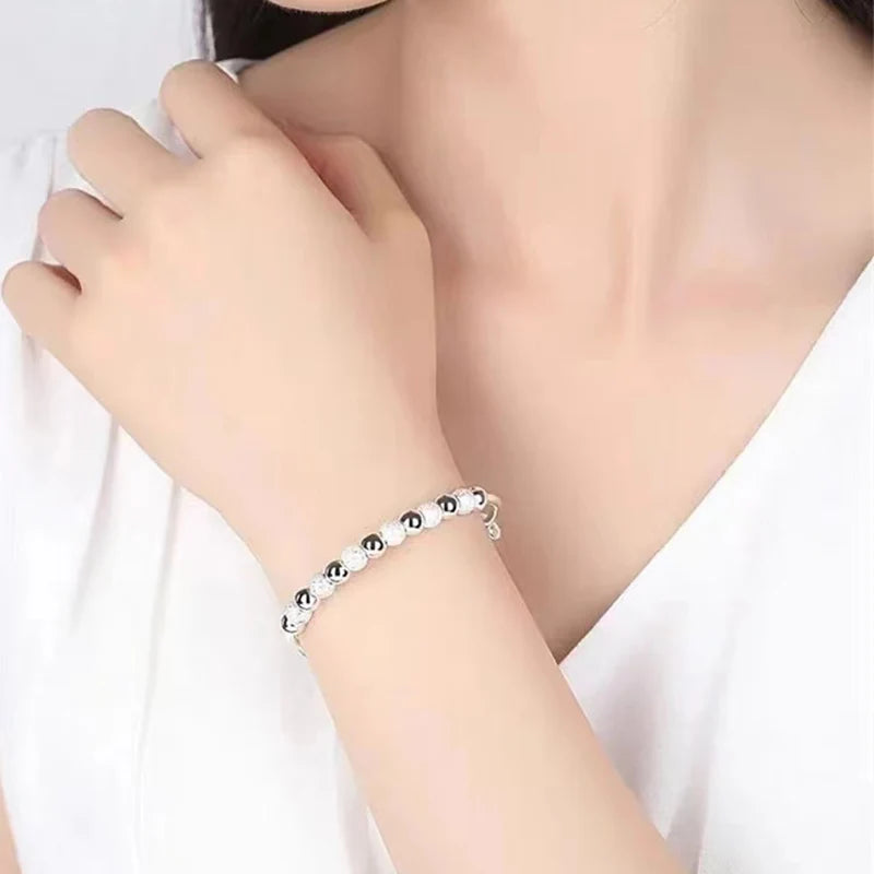 Korean Silver Color Charm Lucky Beads Bangles For Women Bracelets Fashion Party Wedding Engagement Popular Trendy Jewelry