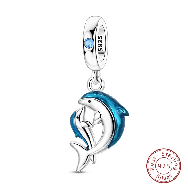 Fit Original 925 Sterling Silver Charms Beads Blue Luminous Whale Shark Seahorse Dolphin Charms For Women Fine DIY Jewelry Gifts