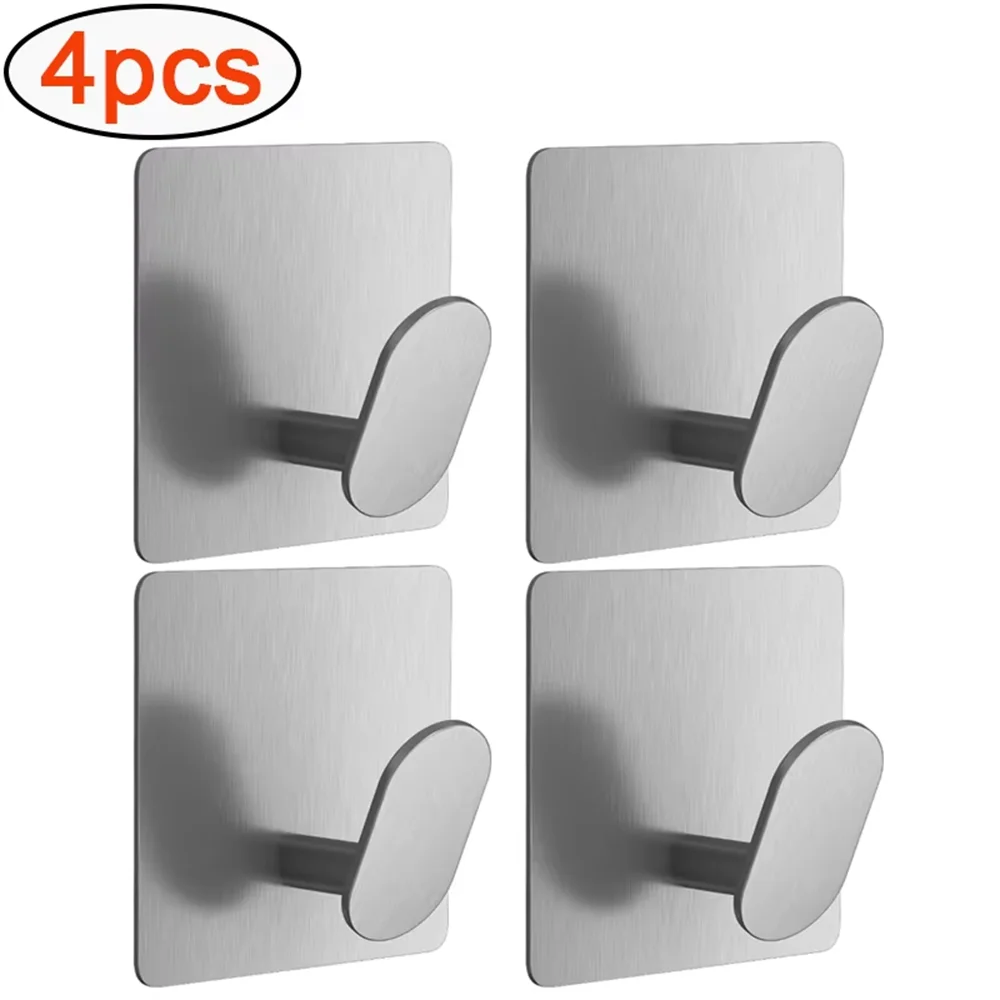 4/1pcs Stainless Steel Bathroom Robe Hooks Adhesive Wall Hook Towel holder Bathroom Kitchen Hardware Multi-Purpose Hanger Hook