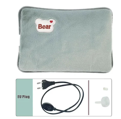 Reusable Hot Compress Bag with EU Plug Rechargeable Hand Warmer Cute Design Portable Hot Water Bottle for Therapeutic Warmth