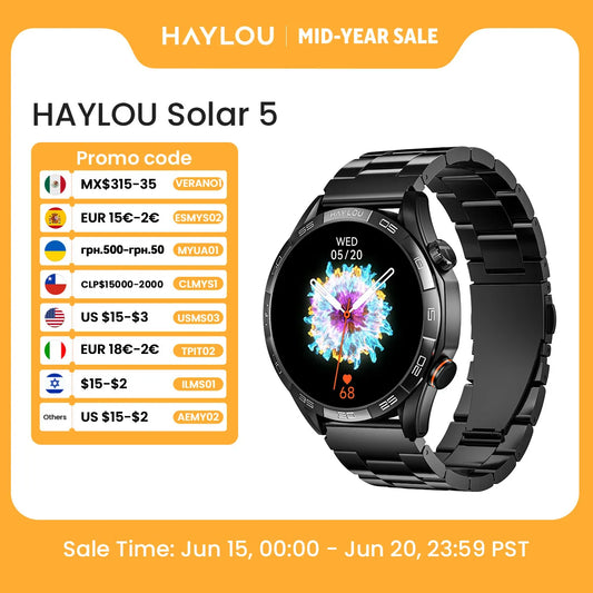 HAYLOU Solar 5 Voice Calling Smartwatch 1.58'' AMOLED Display 60Hz Smart Watch 24H Health Monitoring Sports Smartwatch for Men