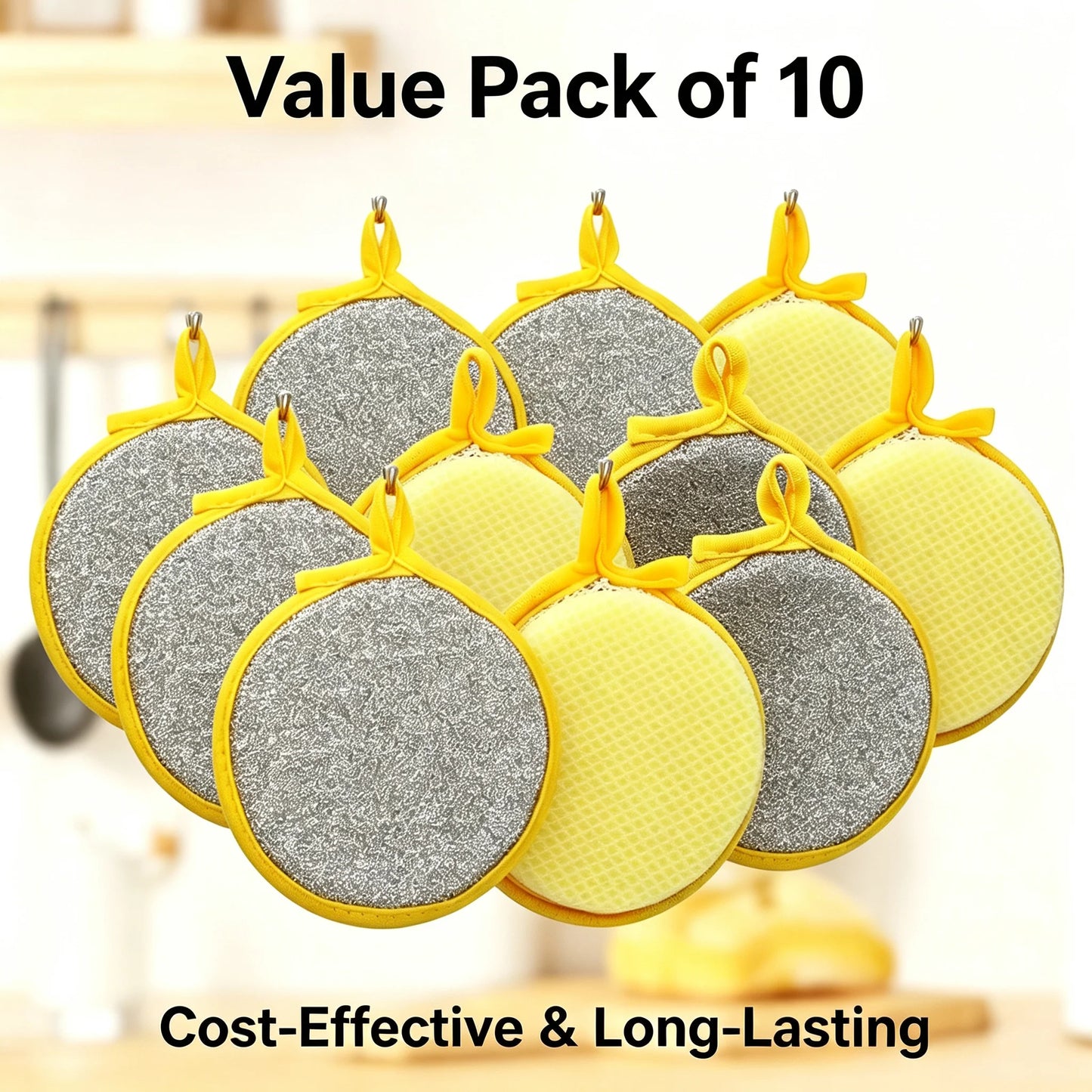 10Pcs Dual-Sided Kitchen Sponge Scrubber, Heavy Duty Dish Cleaning Sponge, Non-Scratch Scouring Pad for Pans Dishes Pot Cleaning