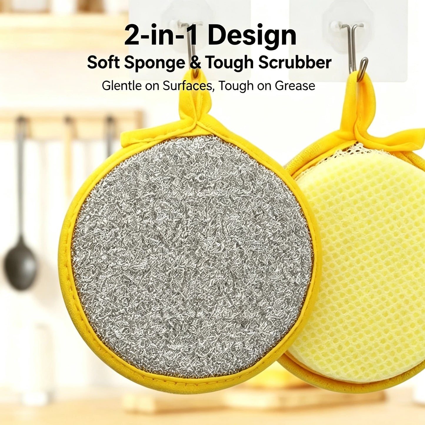 10Pcs Dual-Sided Kitchen Sponge Scrubber, Heavy Duty Dish Cleaning Sponge, Non-Scratch Scouring Pad for Pans Dishes Pot Cleaning