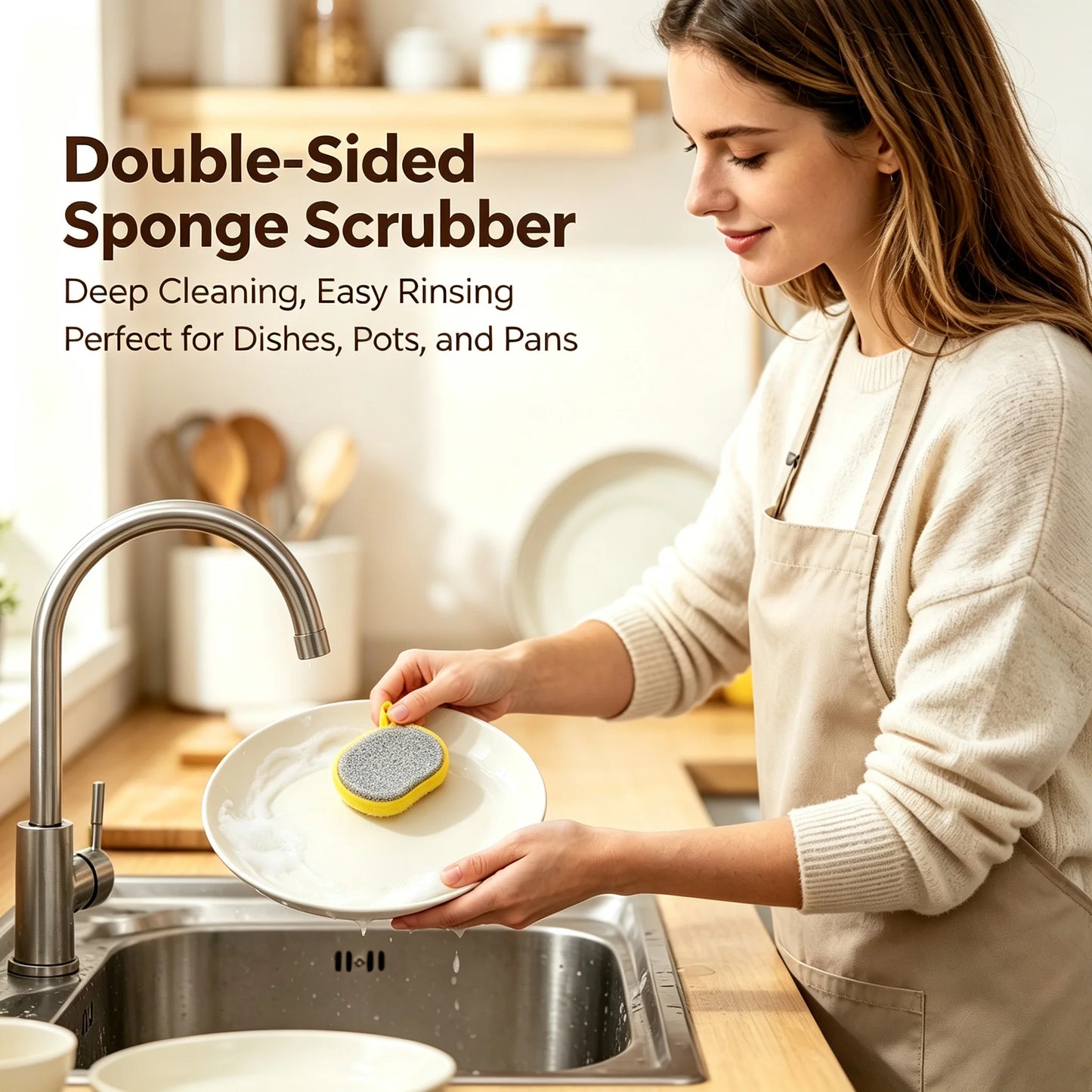 10Pcs Dual-Sided Kitchen Sponge Scrubber, Heavy Duty Dish Cleaning Sponge, Non-Scratch Scouring Pad for Pans Dishes Pot Cleaning