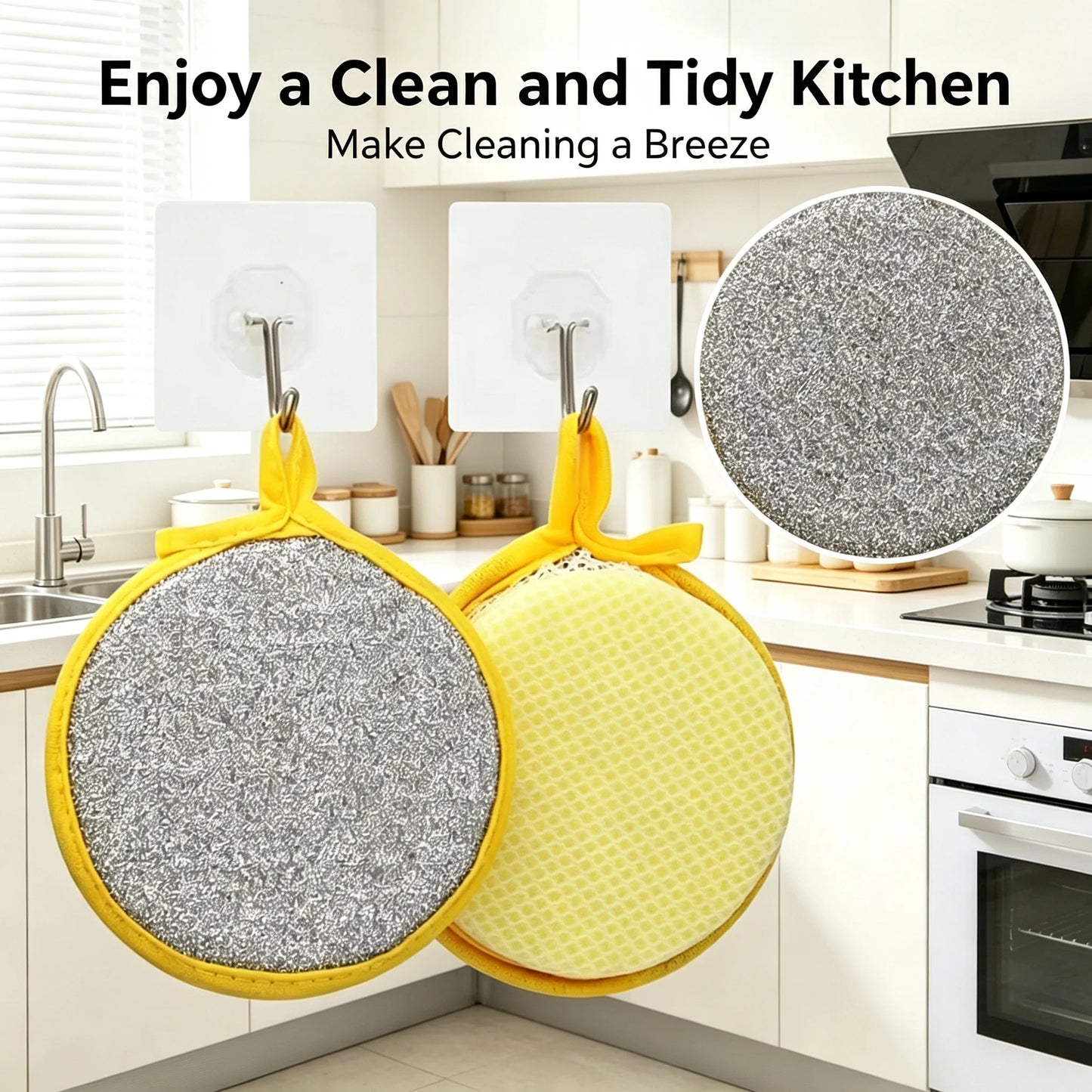 10Pcs Dual-Sided Kitchen Sponge Scrubber, Heavy Duty Dish Cleaning Sponge, Non-Scratch Scouring Pad for Pans Dishes Pot Cleaning
