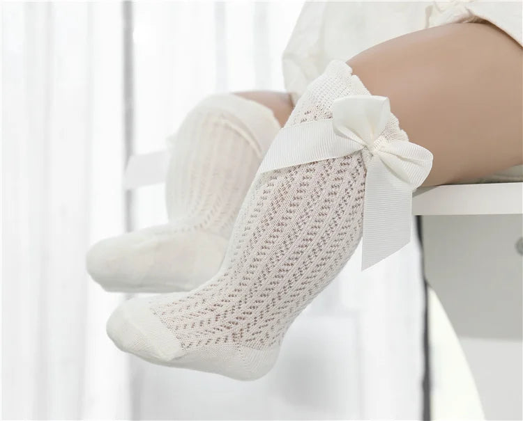 lawadka Baby Girl Socks Toddler Baby Bow Cotton Summer Mesh Baby Knee Socks Newborn Infant Non-slip Long Baby Boys Socks 0-2T