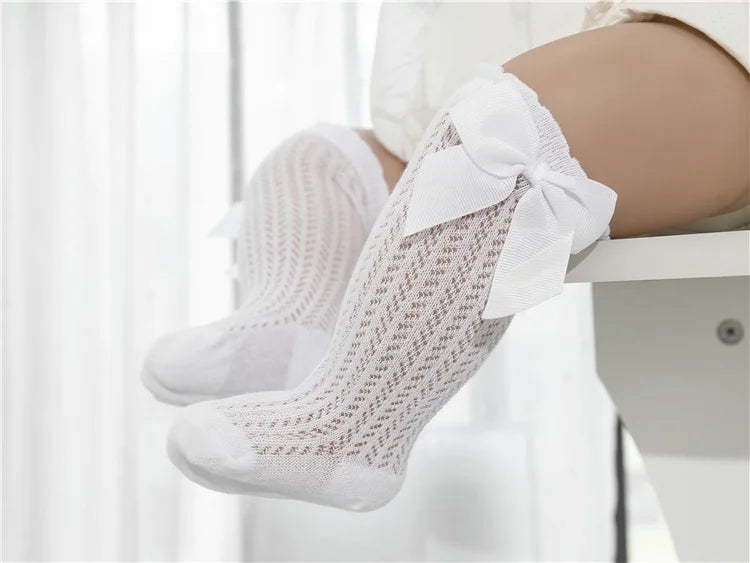 lawadka Baby Girl Socks Toddler Baby Bow Cotton Summer Mesh Baby Knee Socks Newborn Infant Non-slip Long Baby Boys Socks 0-2T