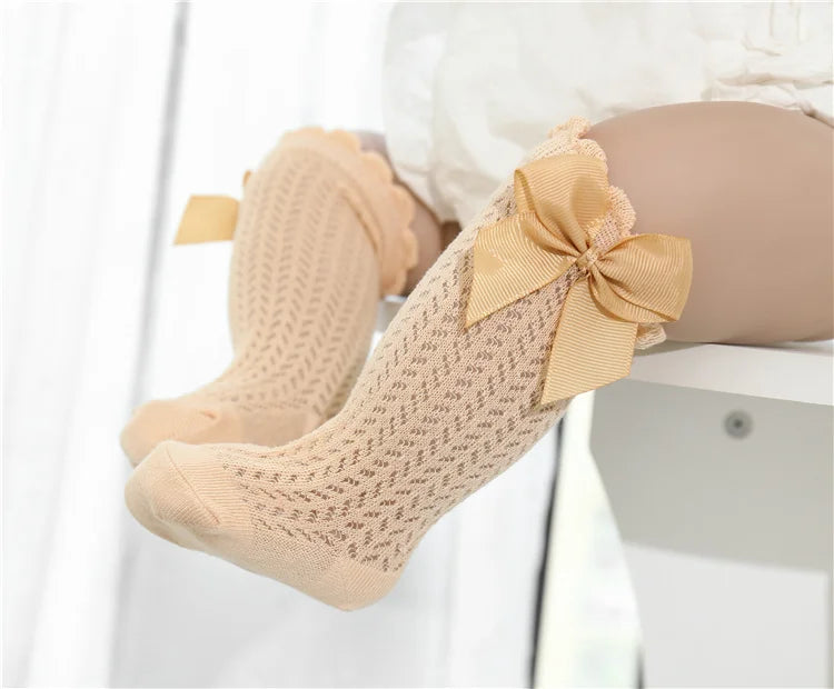 lawadka Baby Girl Socks Toddler Baby Bow Cotton Summer Mesh Baby Knee Socks Newborn Infant Non-slip Long Baby Boys Socks 0-2T