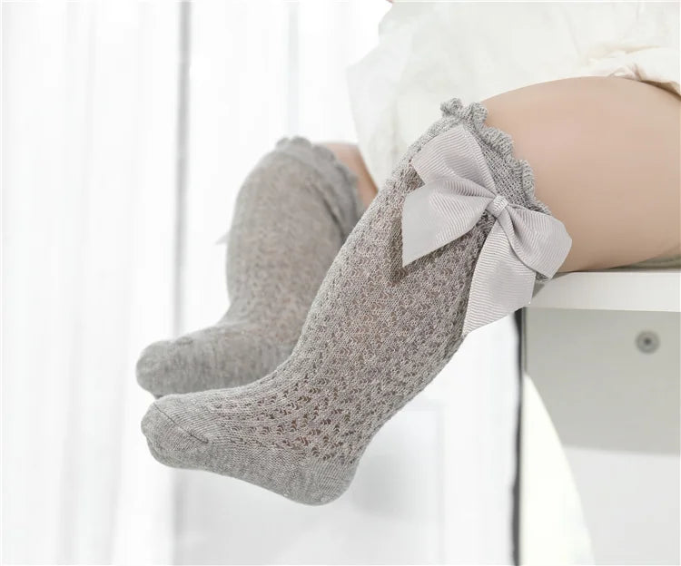 lawadka Baby Girl Socks Toddler Baby Bow Cotton Summer Mesh Baby Knee Socks Newborn Infant Non-slip Long Baby Boys Socks 0-2T