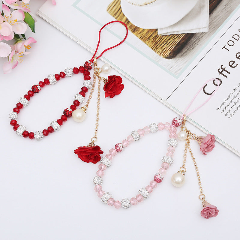 Short Mobile Phone Hanging Rope Creative Gypsum Flower Bracelet Wrist Rope Crystal Phone Case Pendant Fflower Pendant For Women