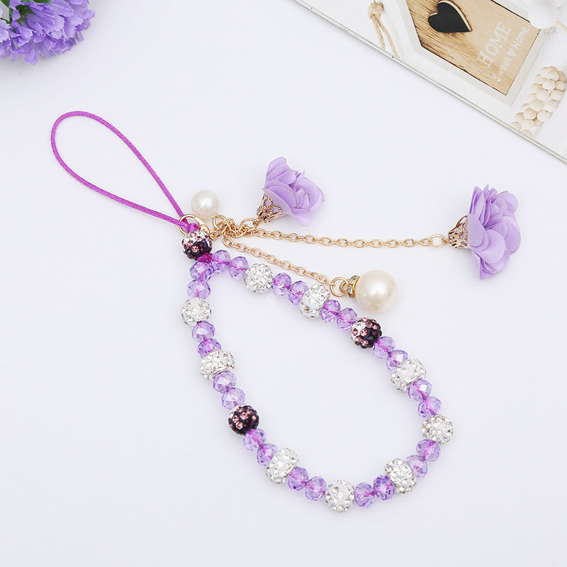Short Mobile Phone Hanging Rope Creative Gypsum Flower Bracelet Wrist Rope Crystal Phone Case Pendant Fflower Pendant For Women