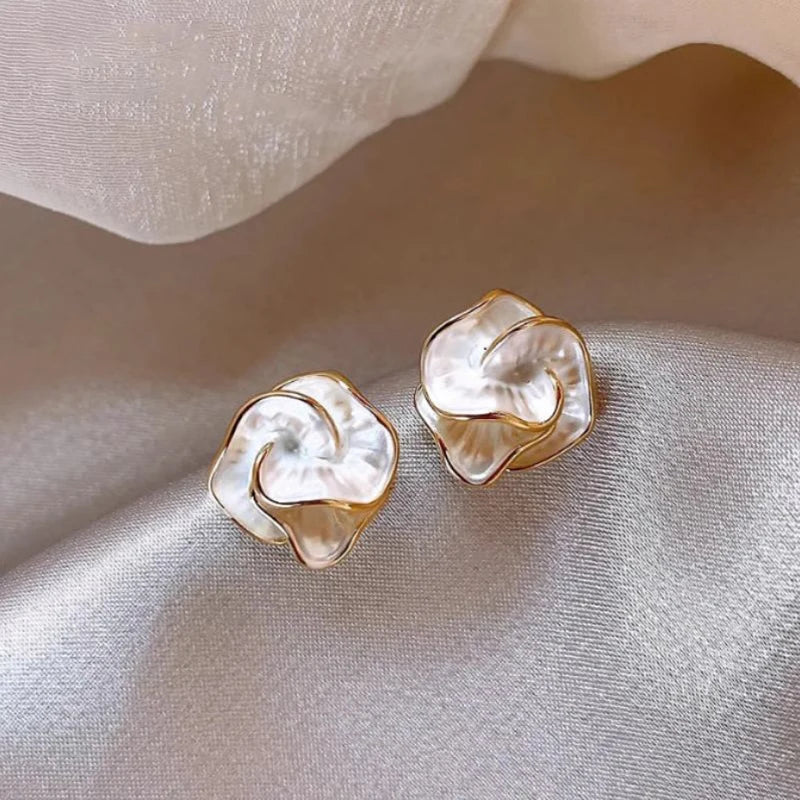 Delicate Camellia Stud Earring For Women Unique Flower Design Ear Stud Temperament White Earrings Daily Jewelry Gift