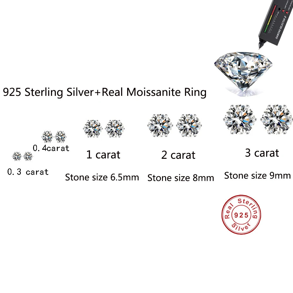 Cbtb 925 Sterling Silver GRA Certified 0.5-3CT Real Moissanite D Color VVS1 Six-jaw Stud Earrings Women Wedding Band Jewelry