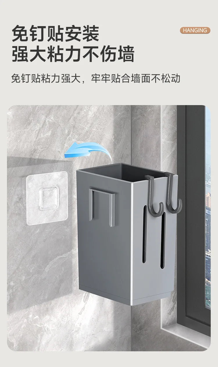 Kitchen Sink Utensil Caddy, Wall Mounted Chopstick Storage Rack with Drain Tray and Hooks, No Drilling Required