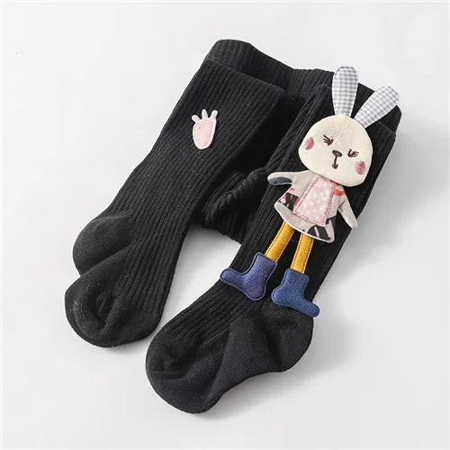 Knitted Tights for Girls Solid Children's Pantyhose Cartoon Rabbit Cotton Soft Kids Girls Tights Autumn Winter 1-7T Trousers New