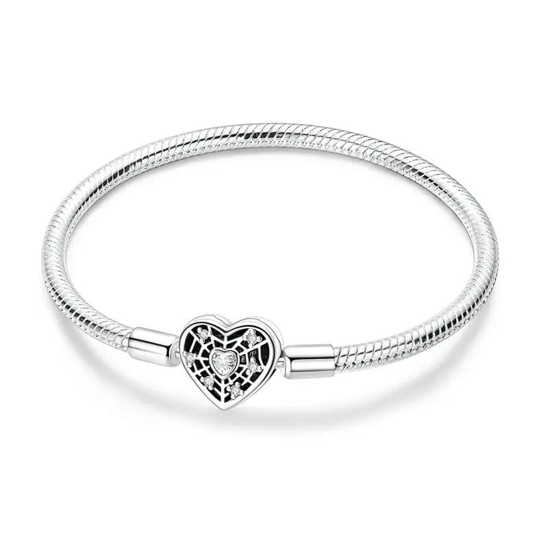 New 925 Sterling Silver Heart Shaped Zircon Snake Bone Bracelet For Women Fashion Birthday Jewelry Gift