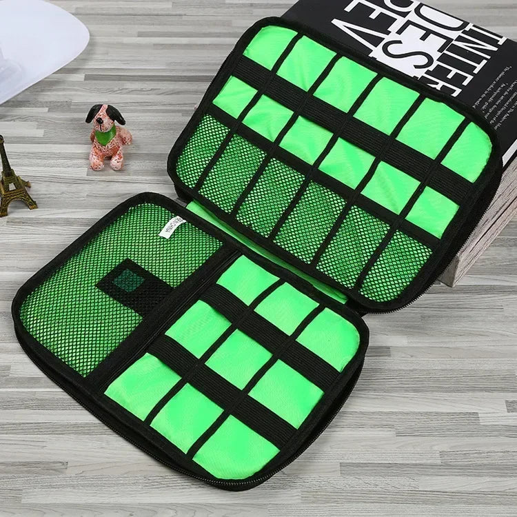 1pc Black Green Storage Bag Electronic Accessory Organizer Portable Usb Data Cable Charger Plug Travel Waterproof Organizer