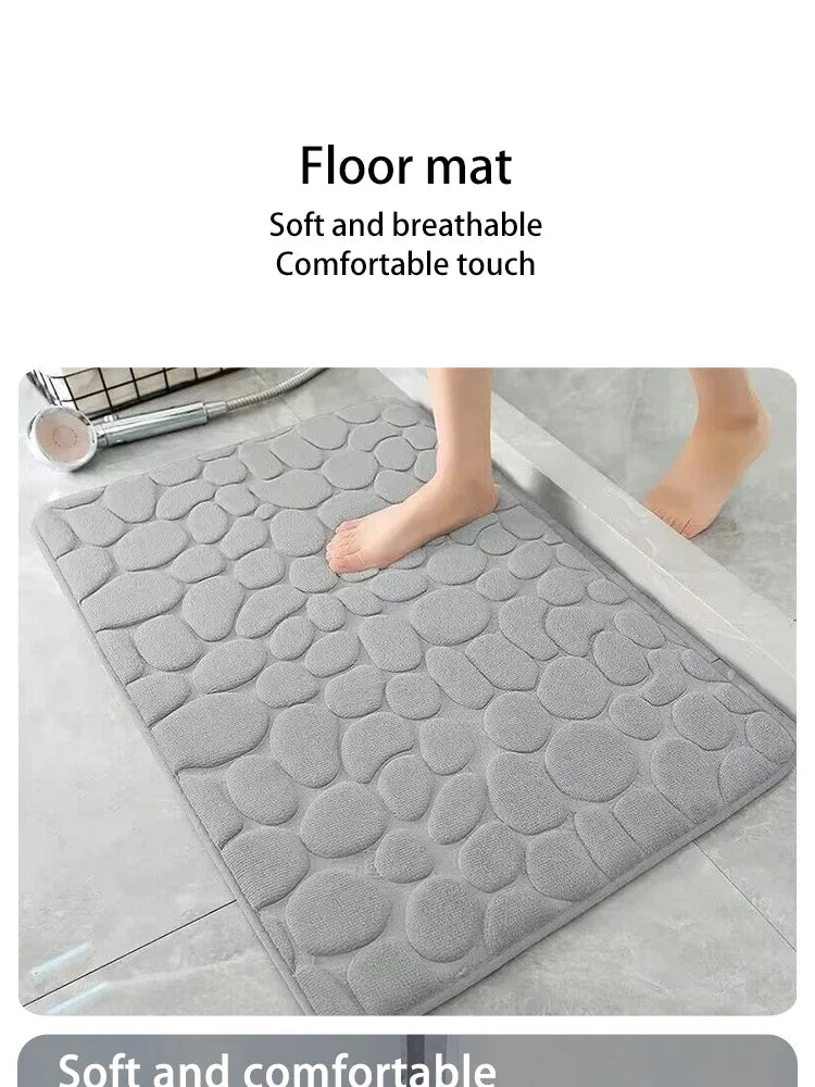 The bathroom door is embossed with pebbles, memory foam bath towel, water absorption, anti-skid indoor floor mat, foot pad