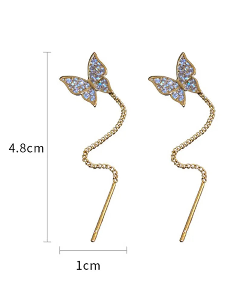 Butterfly Earrings For Women Sparkly Rhinestone Long Tassel Earrings Heart Drop Earrings Wedding Party Jewelry Valentine Gifts C