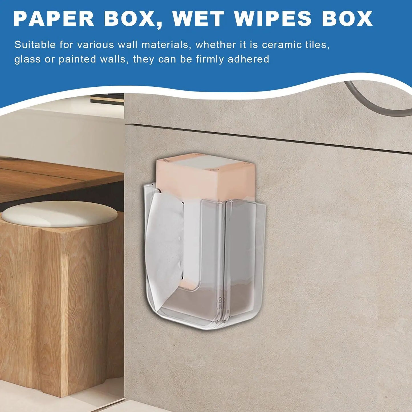 Wet Wipes Dispenser Wall Mounted Storage Box Organizer Tissue Dispenser Adhesive Secure Mount for Family Toilet Home Bathroom