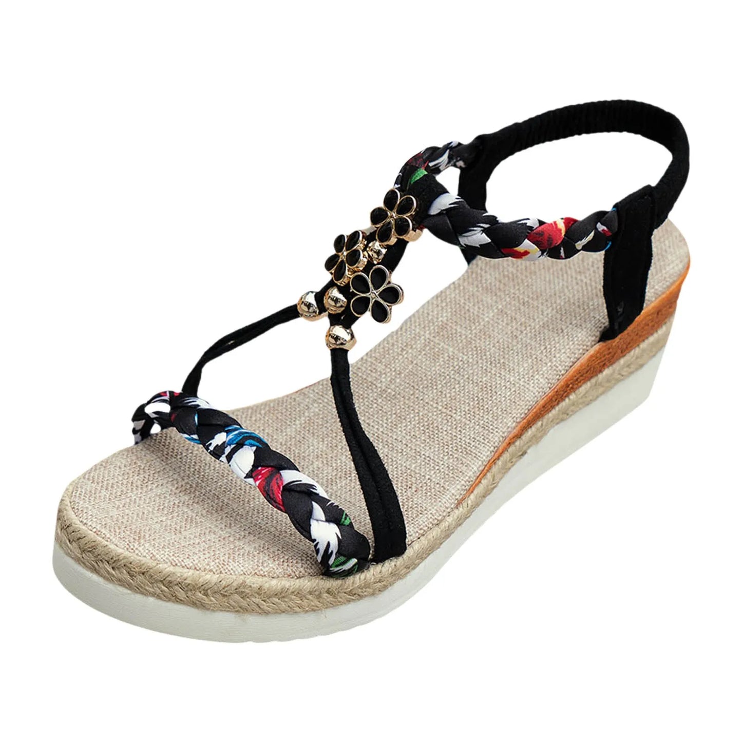 Women'S New Summer Sandals Classic Wedge Thick Sole Elevated Elastic Strap Open Toe Hollow Clear Heel Sandals For Beach Vacation