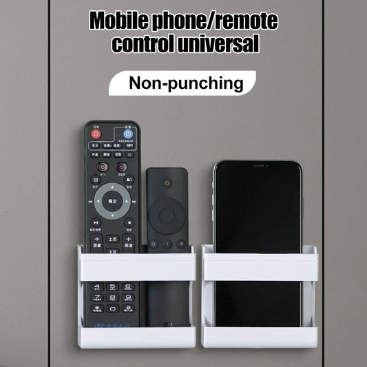 Remote Control Holder Punch-free Wall Mount Organizer for Mobile Phone Charging Living Room Storage Box