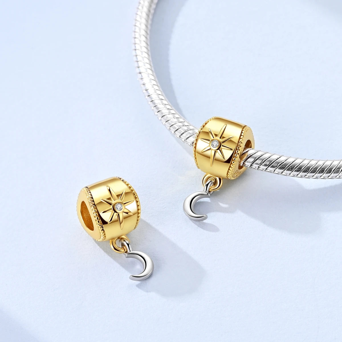 Original 925 Sterling Silver Gold Series DIY Charms Beads Inlaid Zirconium Sun Leopard Pendants Fit Bracelet DIY Jewelry Making