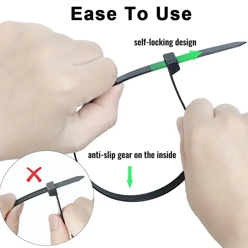 Nylon Cable Ties Adjustable Self-locking Cord Ties Straps Fastening Loop Reusable Plastic Wire Ties For Home Office