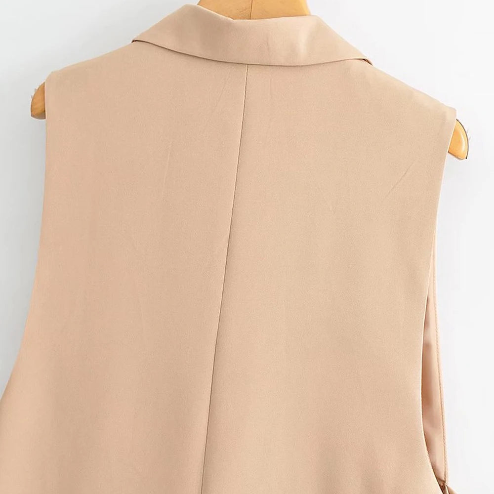Women Fashion With Taps Side Vents Waistcoat Vintage Sleeveless Front Button Female Outerwear Chic Vest Tops