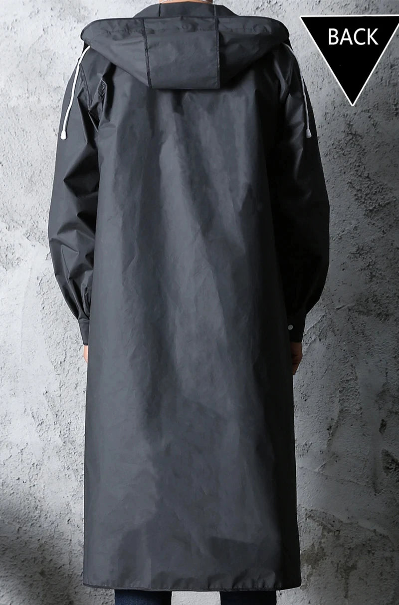 Black Fashion Waterproof Hooded Raincoat Thickened Rain Poncho for Outdoor Hiking Fishing Travel - Unisex
