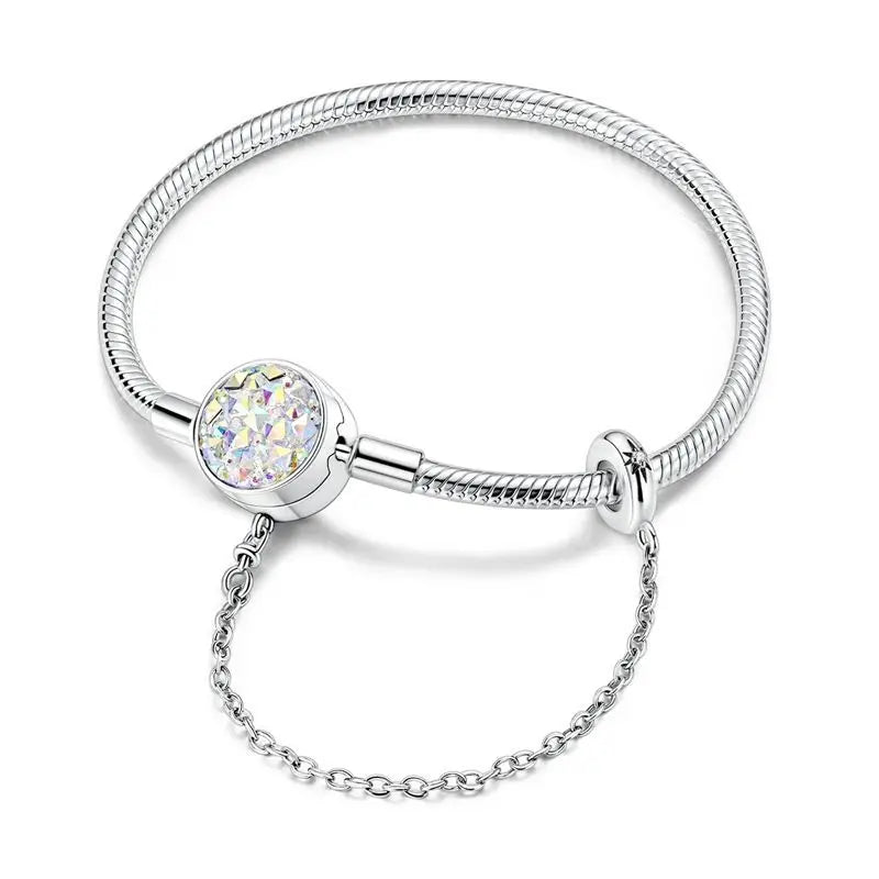 New 925 Sterling Silver Heart Shaped Zircon Snake Bone Bracelet For Women Fashion Birthday Jewelry Gift