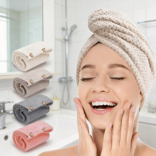 Solid color hair towel Textured dry hair cap 9.8 "X 25.5" absorbent hair towel wrap for button-down women