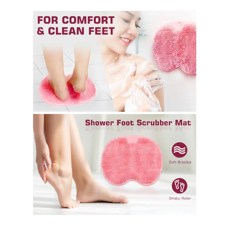 Shower Foot Scrubber Mat with Suction Cups, Non-Slip Exfoliating Foot Cleaner for Shower & Bath, Multi-Use Back Massager Pad