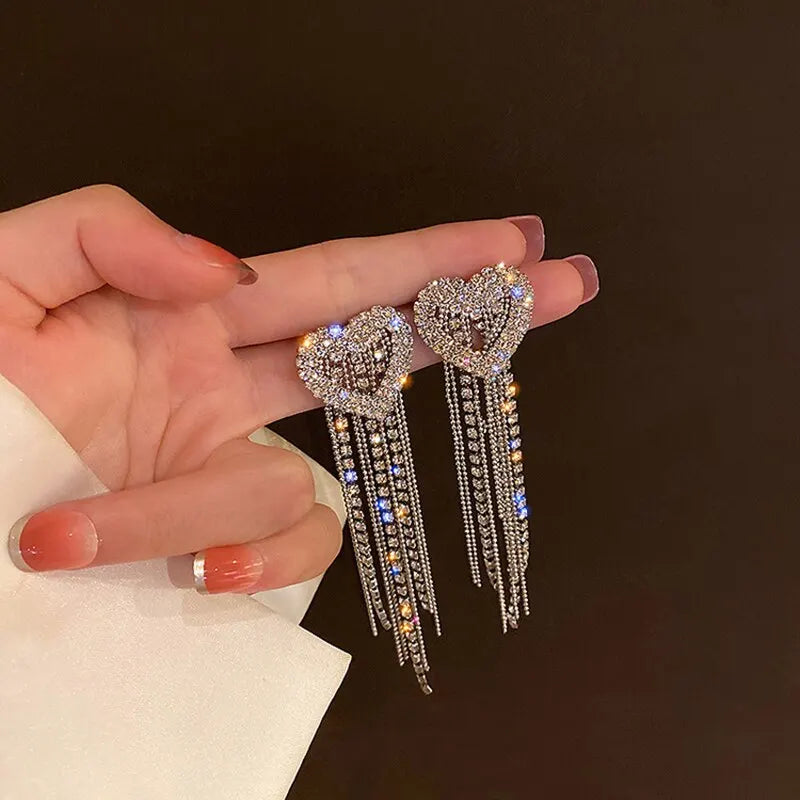 Butterfly Earrings For Women Sparkly Rhinestone Long Tassel Earrings Heart Drop Earrings Wedding Party Jewelry Valentine Gifts C