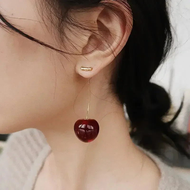 Cute Red Cherry Earrings Fashion Niche Fruit Earrings Girls Sweet Versatile Cherry Earrings Women's Design Sense Jewelry Gifts