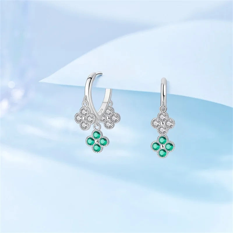 New 925 Sterling Silver Sparkling Zircon Four-Leaf clover Women Earrings Brilliant Wedding Engagement Star Earrings Jewelry Gift