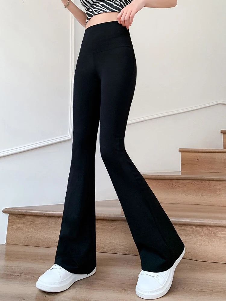 Women Bell Bottom Slim High Waist Solid Sexy Shark Flare Pants Fashion Casual Streetwear High Elastic Butt Lift Skinny Leggings