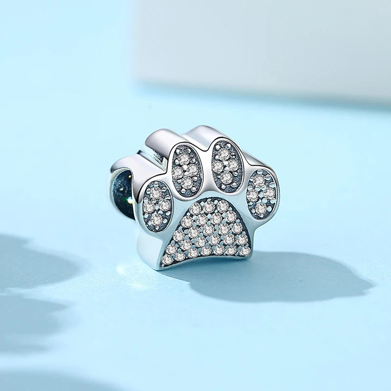 Original 925 Sterling Silver Charms Love Pets Dog Cat Paw Print Pendant Beads Fit Brand Bracelets Necklaces Women DIY Jewelry