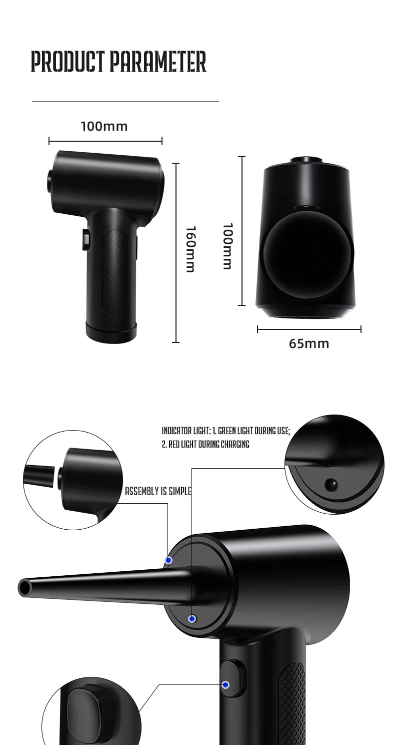 Compressed Air Duster for Keyboard  Electric Air Blower Computer Cleaning Cordless Air Dust Cleaner for PC Crumbs Car
